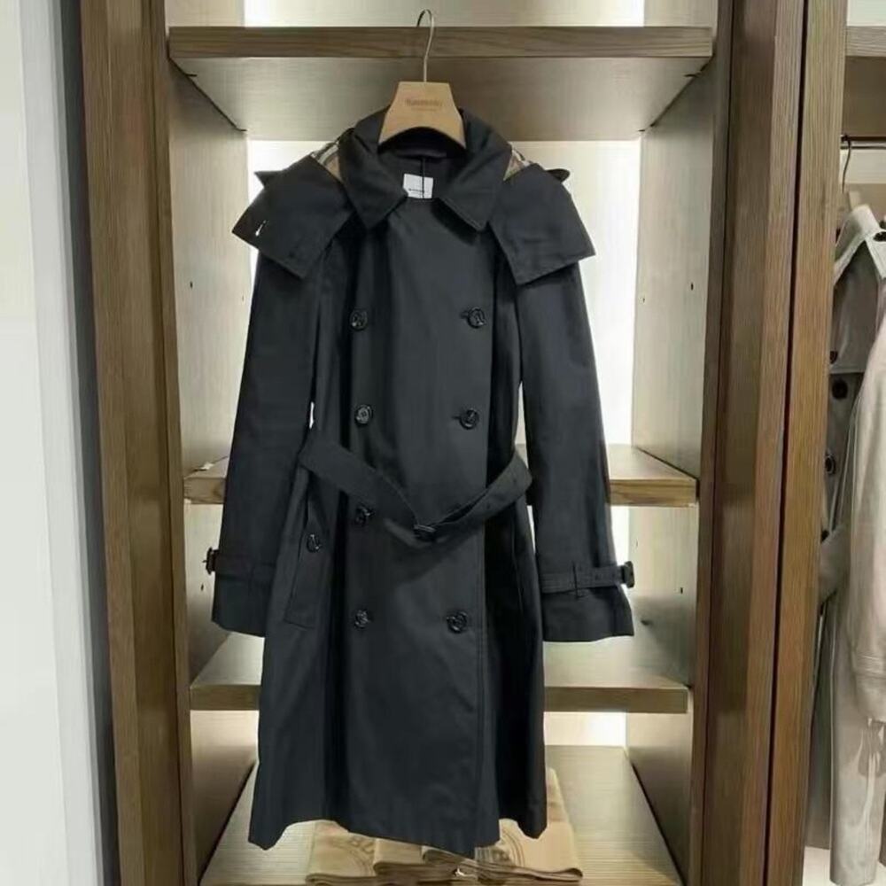Sale ends 7/10 Burberry black midi trench coat with removable hood 2 - Picture 2 of 12